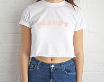 Peachy Crop T-shirt Top Shirt Tee Cropped Fashion Grunge Tumblr Cute