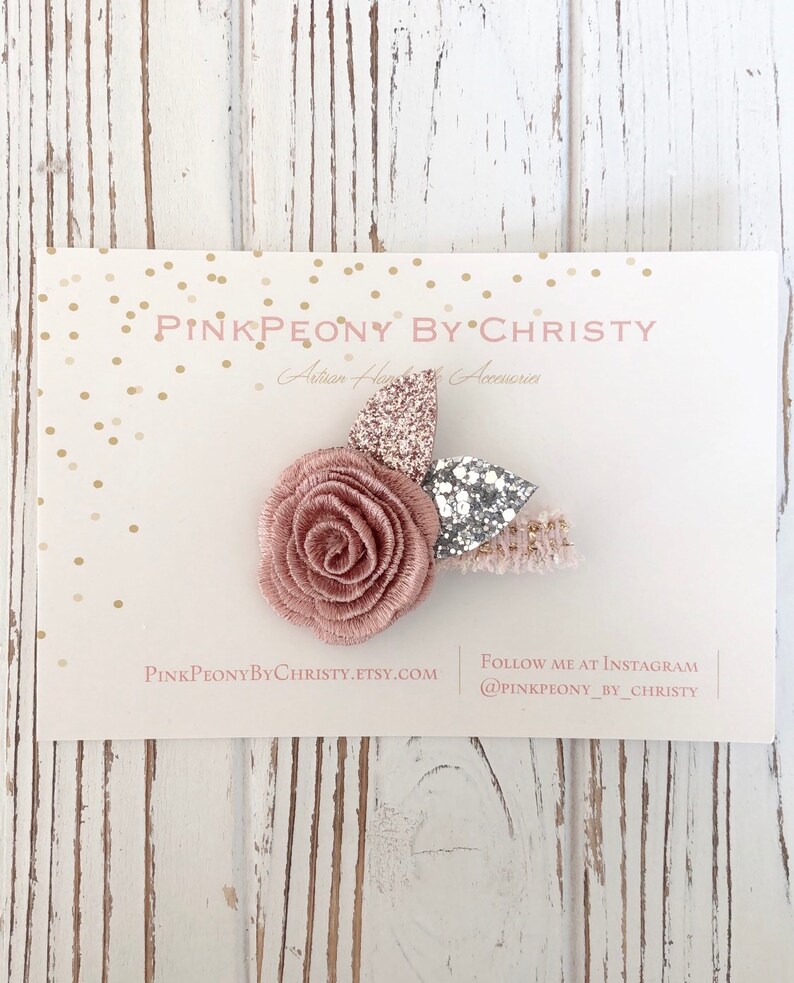 Dusty Rose Flower Hair Bow: Dainty Baby Hairbow image 7