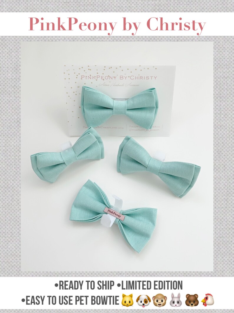 SALE Dog bowtie cat bowtie Pet bowtie Ready to ship bowties-Mint bowtie-Aqua dog bow tie Holiday dog bowtie image 1