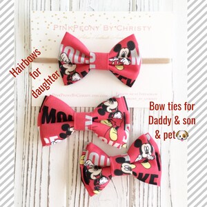 Mickey Mouse bow tie- red mickey mouse bowties - dog bowtie - brother sister matching bows-mickey mouse hairbow-red hair bows- Disney bowtie