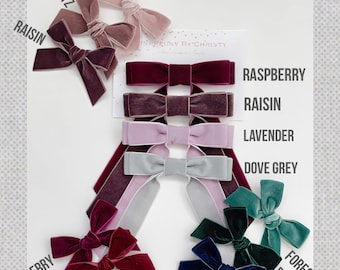 Christmas Velvet Bow: Long Tailed Hair Bow-Velvet hair bow- Holiday bow- Christmas bow