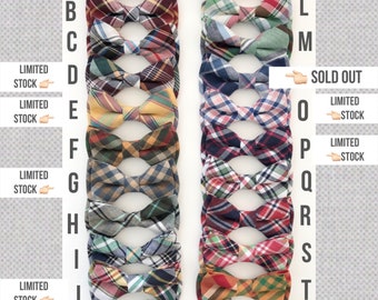 Plaid bowties - checkered bow tie-holiday bow ties- plaid hairbow - dog bowties- brother and sister bow- burgundy plaid bow tie- navy plaid