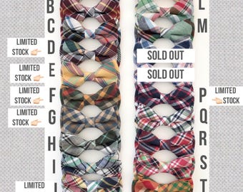 Plaid Bowtie: Checkered Holiday Bow Tie- Tartan Hairbow- Madras plaid bowtie- Baby bowtie- Daddy and son tie- Family matching bow set
