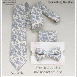 Dusty Blue Floral Wedding Necktie: Groomsmen Tie