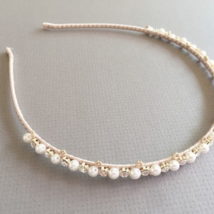 Perle Strass Stirnband: Goldene Beige Hochzeit Kopfschmuck