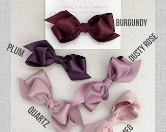 Dusty Rose Satin Hair Bow: Boutique School Girl Bow