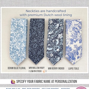 Blue floral ties- Choose your fabric necktie- Grooms necktie-Groomsmen tie-Blue and white floral tie-custom neckties-Blue toile necktie