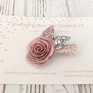 Dusty Rose Flower Hair Bow: Dainty Baby Hairbow image 5