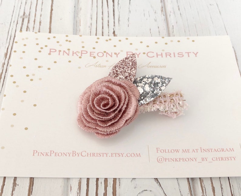 Dusty Rose Flower Hair Bow: Dainty Baby Hairbow image 5