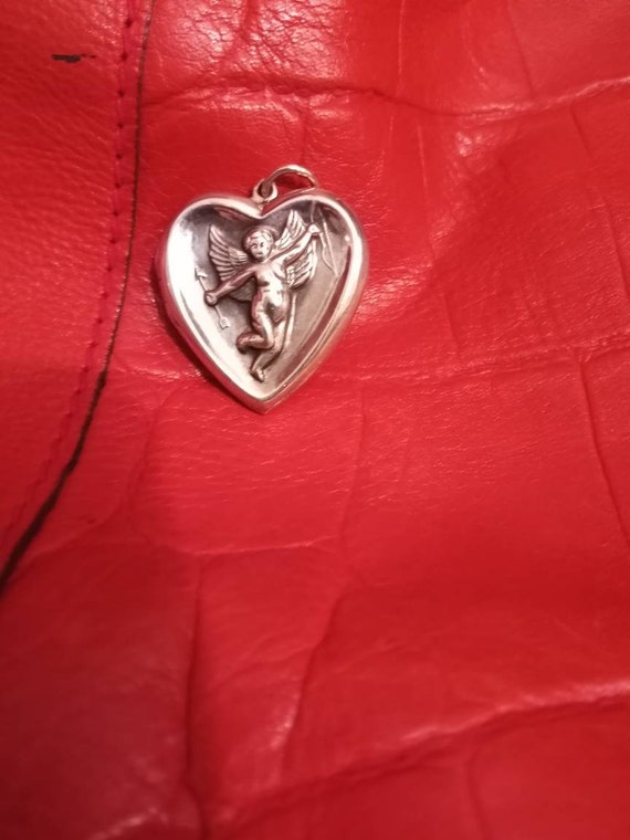 Vintage Silver Repousse Heart Cupid Locket Pendant