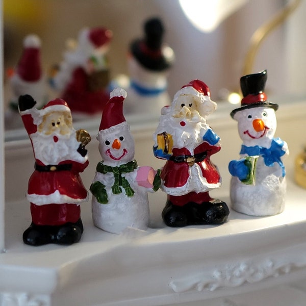 Miniature Santa and Snowman Figurine Set of 4 , 1:12 Scale Fireplace Decoration Santa Snowman (cast resin) - G050