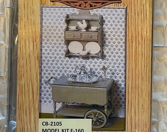 Dollhouse Furniture Kit with Teacart , Hanging Shelf , Plates, Cups , Saucers and Rooster (Self assemble and paint) from Chrysnbon -H002