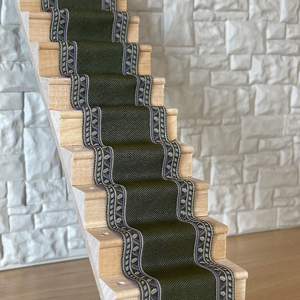 Corridore per scale in miniatura 1:12, tappeto per scale della casa delle bambole, tappeto per scale con bordi, tappeto per scale, tappeto per gradini, tappeto per battistrada delle scale - D088