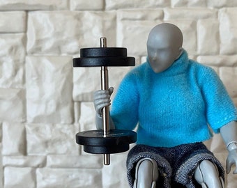 Miniatur Hantel mit Ersatzscheiben Maßstab 1:12 Handgewichte Fitness Gewichtheben Eisen Übungsgewichte (schwarz) - F091