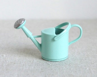 Dollhouse metal flower watering pot with spray nozzle and handle 1:12 scale miniature (light blue) - F094