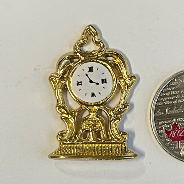 Miniature Mantle Clock 1:12 Dollhouse Gold Classis Style Clock - B052