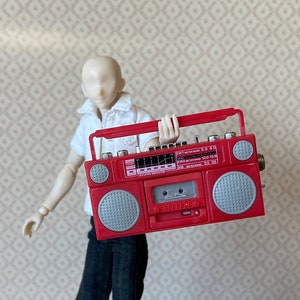Miniature Portable Cassette Player and Radio with Cassette Tape, Portable Tape Player 1:12 Scale (Made with plastic) (red) - E099