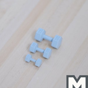 Miniature Hexagon Hand Weights 1:12 Scale Dollhouse Dumbbells Lifting Weights Set of 3 (metal) (milky blue) - G063