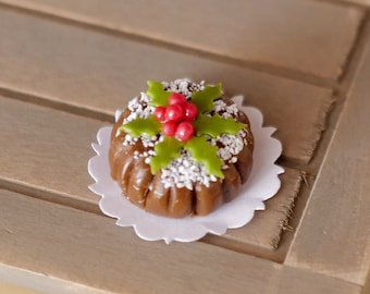 Dollhouse Miniature Chocolate Christmas Cake 1:12 Scale Cake (clay) E013