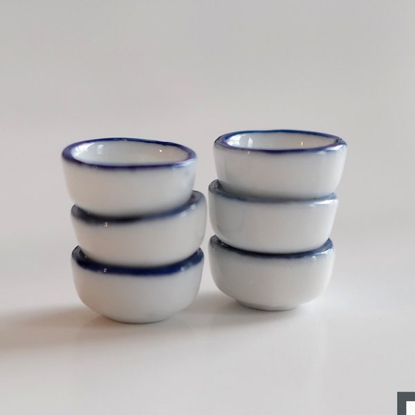 Miniature Enamel Bowls 1:12 Scale Dollhouse Ceramic Bowls Set of 6 9/16"(Dia.) - A023
