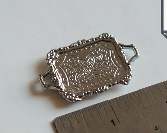 Dollhouse Supplies Metal Engraved Silver Tray 1:12 Scale Miniature Rectangular Serving Tray - F066