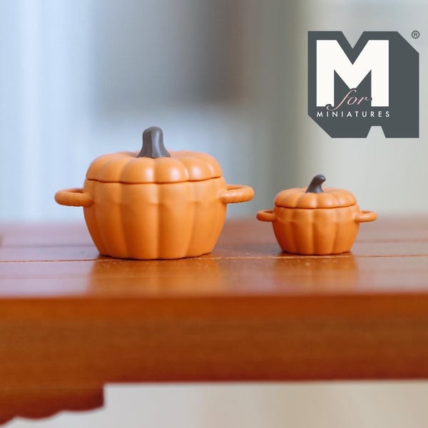Miniature Pumpkin Cookware Set 1:12 Scale Dollhouse Halloween Themed Cooking Pots Pumpkin Cookpots 11/16 inch tall (orange) - A022