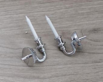 Poppenhuisbenodigdheden Wandkandelaar: schaal 1:12 miniatuur wandkandelaars set van 2, 1-3/16 inch hoog (zilver) - C082