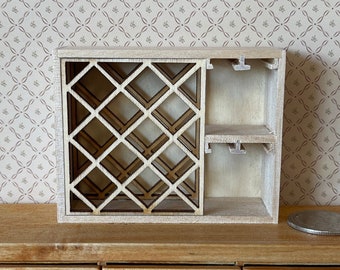 Miniature Unpainted Wine Rack , 1:12 Scale Dollhouse Wine Rack , Unfinished Wine Glass Rack , Wine Cellar , Wine Glass Cabinet - F012