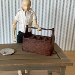 1:12 Miniature Wooden Garden Toolbox , Garden Tool Box ,  Tool Caddy , Carry Caddy - F075