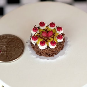Miniature Cherry and Chocolate Cake 1:12 Scale Dollhouse Supplies Food Decoration Fruit Cake (clay)E011