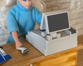 1:12 Miniature Cash Register with 2 Monitors and Barcode Scanner Set of 2 - C098