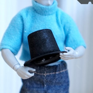 Miniature Top Hat 1:12 Scale High Hat Cylinder Hat 11/16 inch tall (plastic) (black) - C045