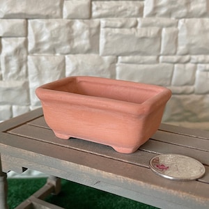 Miniatura de terracota, vaso retangular de argila para casa de bonecas, escala 1:12, vaso de flores de argila em miniatura, 6,2 cm de comprimento - C089