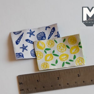 Dollhouse Seashells and Lemons Table Towels , Miniature Serviette , 1:12 Scale Napkin , Table Napkin  Set of 2 - F064