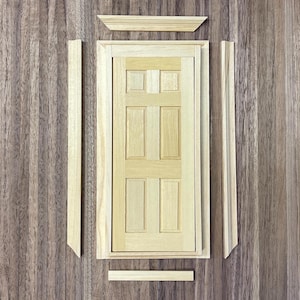 Dollhouse Supplies Two-Frame Door 6 Panel Door with Back Trims Unfurnished 1:12 Scale Miniature Door and Frame 7-5/8 inch tall (wood) - H004