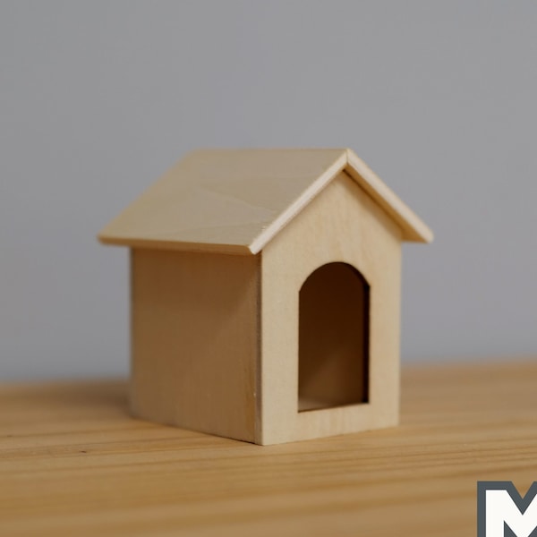 Dollhouse Unfinished Dog House 1:12 Miniature Wooden Dog Kennel - C028