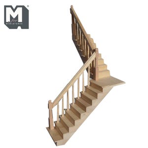 DIY Dollhouse Quarter Landing Staircase Kit 1:12 Scale Wood Stairs Fits 10 to 11.4 inch ceiling - B005