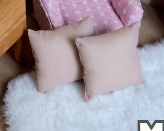 Miniature Cushions Set of 2 , 1:12 Scale Dollhouse Furniture 1-5/8 inch wide (light brown) - D010