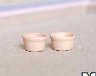 Dollhouse Materials Terra Cotta Blumentöpfe Pflanzgefäße 1:12 Miniatur Terrakotta Tontöpfe Set von 2, 1/2 Zoll groß (beige) - I051