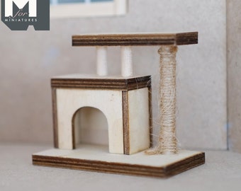 Dockhustillbehör Kattorn Skala 1:12 Miniatyrklöst Kattträd Kattstolpe - C013