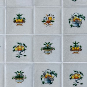 Dollhouse Flower and Fruit Tile Miniature Square Wall Tile Sheet 22 x 14 tiles - 11-1/2 inch wide -