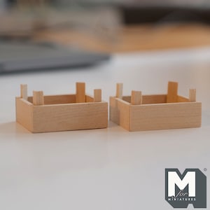 Miniature Stackable Wood Crates 1:12 Scale Dollhouse Fruit Crate Vegetables Crate Food Crate Wine Crate Display Crate Set of 2 - E080