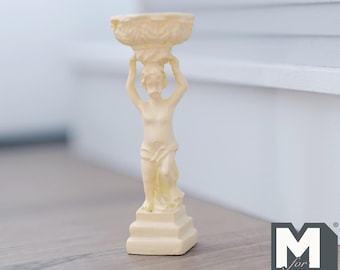 Dollhouse Supplies Bird Bath Fountain , Miniature Boy Figurine Statue Pedestal Fountain , 1:12 Scale Fountain (cast resin) (beige) - B100