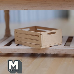 Miniature Wood Crate 1:12 Scale Dollhouse Storage Box Food Crate Fruit Crate 1-9/16 inch long (beige) - A072