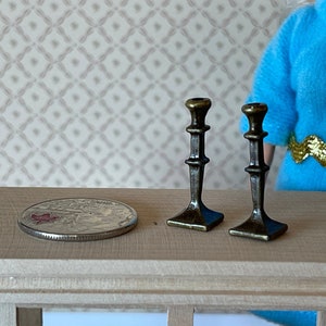 Dollhouse Candle Holders 1:12 Scale Miniature Metal Candlestick Square Base 1 Inch Tall , Set of 2 - C086