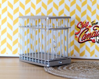 Dollhouse Supplies Miniature 1:12 Silver Pet Cage And Movable Door, Dollhouse Supplies Miniature Metal Large Dog Cage (silver) - G012