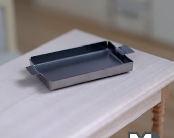 Miniature Metal Tray 1:12 Scale Dollhouse Supplies Baking Tray Oven Rectangular Tray - F043