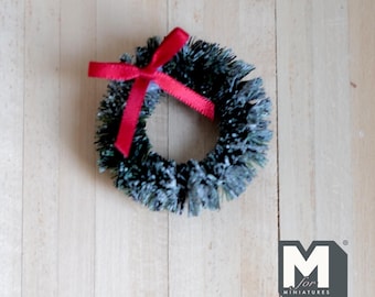 Dollhouse Supplies Christmas Wreath with Ribbon 1:12 Scale Miniature Door Wreath Winter Wreath Holiday Garland 1-11/16 inch dia. - G101