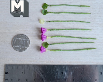 1:12 Scale Miniature Purple Carnation Flower Stems with Leaves, Set of 7, up to 2-5/8 inch long, DIY Dollhouse Supply