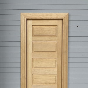 1:12 Dollhouse 5 Panel Door with Back Trim , Unfinished Miniature Interior Door Frame - I002